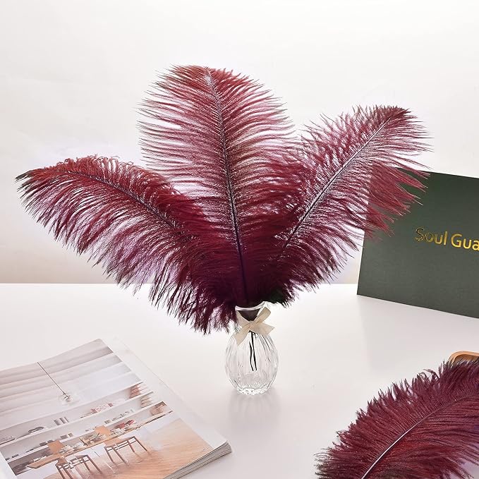 Ballinger Burgundy Ostrich Feathers Bulk - 12Pcs 12-14inch Feathers for Party Centerpieces, Flower Arrangement and Home Decor(Burgundy)