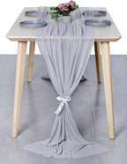 MDS 25 Pack 10ft Chiffon Table Runner 29 x 120 Inches Sheer Wedding Runner Romantic Rustic Table Runner for Wedding Decorations, Birthday Parties, Bridal Shower Party Arch Decor - Cool Gray
