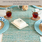 Chardin home Natural Jute Table Runner 13x48 Inch – Vintage Boho Rustic Table Decor – Handwoven Table Runner in Natural Jute and Aqua Turquoise – Farmhouse Dining or Console Table Accent