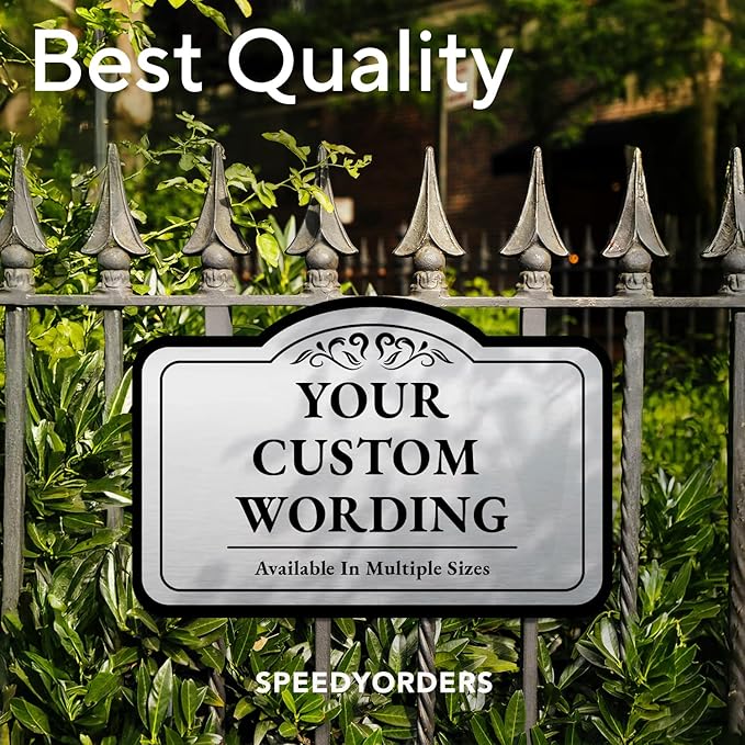 Custom Decorative Outdoor Metal Sign - Personalized Aluminum Driveway Sign, Waterproof, Made in USA - Design 1 Metallic Silver 24x18 In