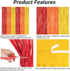 2 Pack Thanksgiving Backdrop, 3.28 FT x 7.05 FT Red Orange Gold Party Streamer, Metallic Fringe Curtains Foil Streamer Tinsel Backdrop, Thanksgiving Party Decorations Photo Props Wall Decor