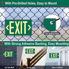 2Pack Photoluminescent Exit Sign Green - 14.25"x 7.5" Aluminum Glow In The Dark- Adhesive Backing- Includes 4pcs Removable Arrows
