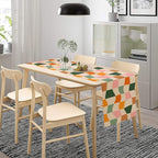 Hippie Table Runner, Vintage Geometric Square Orange Green Pink Grid 60s 70s Style Kitchen Dining Room Decor for Indoor Outdoor Wedding Party Table Runner 13x70 Inch