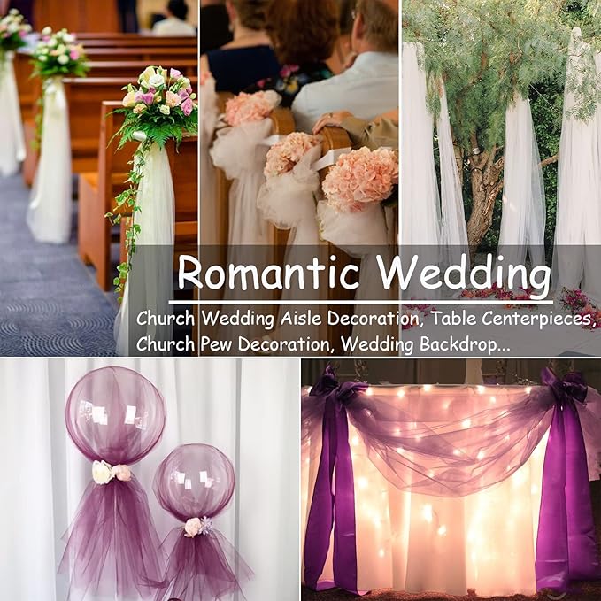 Purple Tulle Fabric Roll Spool Bolt (54 Inch by 40 Yards) Large Tulle Wedding Party Decoration, Tutu Skirt, Table Runner, Gift Wrapping, Bridal Shower, Soft & Drape (Purple)