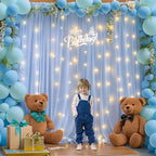 10ft x 10ft Baby Blue Chiffon Backdrop Curtain with Lights String for Parites Wedding Light Blue Curtains Photo Backdrop Drapes for Baby Shower Birthday Party Home Decorations