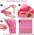 4 Pack Birthday Decorations, 3.28 FT x 7.05 FT Pink Backdrop, Metallic Happy Birthday Backdrop Fringe Curtains Party Streamer, Bachelorette Party Decorations Princes Birthday Party Decor