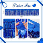 2 Pack Dark Blue Table Skirts, 29x108" Metallic Foil Tinsel Fringe Table Skirts for Rectangle Tables Streamer Curtains Backdrop, Party Decorations for Birthdays Weddings Holidays