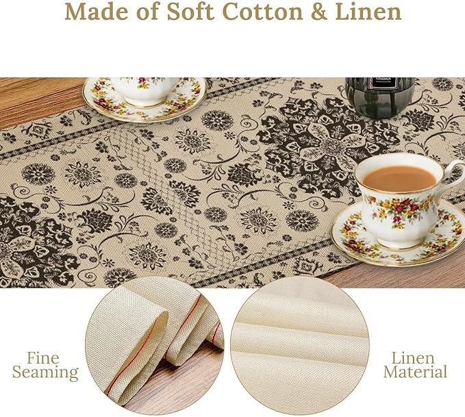 Boho Vintage Elegant Table Runner Farmhouse for Home Farmhouse Kitchen Table Dining Coffee Room Garden Party Wedding Decor 13x36in