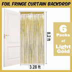 6 Pack Light Gold Foil Fringe Curtains Backdrop, 3.28 x 8.2 Ft Metallic Streamers Tinsel Curtains Background for Photo Booth, Birthday, Weddings, Carnivals, Graduation, Themed Party Decorations