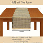 Chardin home Natural Jute Table Runner 13x48 Inch – Vintage Boho Rustic Table Decor – Handwoven Table Runner in Natural Jute and Black – Farmhouse Dining or Console Table Accent