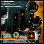 Flickering Flameless LED Candles, 9 Pcs with Embedded Star String, Acrylic LED Pillar Candles with Remote, Suitable for Home Decoration (Black)