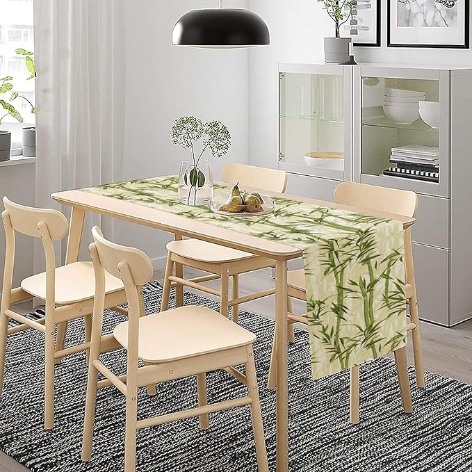 Bamboo Table Runner,Green Plant Leaf Pattern Table Cloth Kitchen Dining Table Home Party Decoration 13x72 Inch