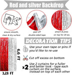 4 Pack 3.2Ft x 6.6Ft Red and Silver Fringe Curtain Backdrop, Metallic Tinsel Foil Fringe Streamers Curtains Background for Photo Booth Wedding Circus Welcome Carnival Birthday Party Decorations