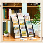 5 Tier Greeting Card Display Stand Black Bamboo and Acrylic Sticker Display Stand Trading Card Holder Retail Photos Shelf for Vendors Craft Collection & Show