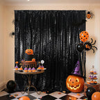 Poise3EHome 5Ft x 7Ft Black Sequin Backdrop, Glitter Thick Sequin Background Drapes Sequence Xmas Thanksgiving Backdrop for Wedding Party Holiday Festival Decor