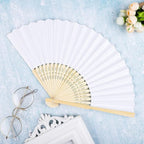 Aneco 36 Pieces Handheld Paper Fans Paper Folding Fans with Bamboos for Wedding Gift, Party, Home, DIY, White
