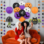 KatchOn, Halloween Hanging Paper Lanterns Set - Pack of 15 | Halloween Paper Lanterns, Halloween Honeycomb Decorations for Halloween Decorations | Halloween Garland for Halloween Party Decorations