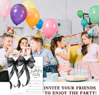 SIXEIGHT Black Bow Birthday Invitations, Black Ribbon Bow Birthday Party Invitations, 20 Party Invitations with Envelopes for Girls Boys, Birthday Party Favor & Decoration (4"x6")-A02