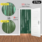 PartyWoo Green Streamers Backdrop 2pcs Green Tinsel Foil Fringe Streamer Curtains 8.2 FT Curtains Photo Backdrop for Graduation Birthday Dinosaur Jungle Golf Football Theme Party Decorations