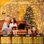 Ollny Christmas Curtain Lights 300 LED 9.8 FTx9.8 FT, Outdoor Waterproof Curtain String Lights with Remote Timer 8 Modes, USB Waterfall Window Lights for Wall Backdrop Home Decorations (Warm White)