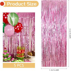 5 Pack Pink Foil Curtain Backdrop 3.2ft x 9.8ft Metallic Tinsel Foil Fringe Curtains Streamer Photo Booth Backdrop for Birthday Party Engagement Bachelorette Party Decorations (Pink)