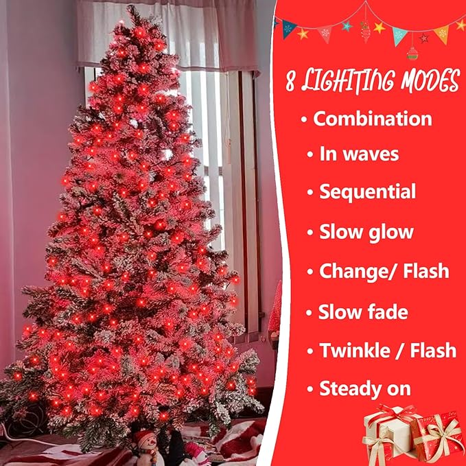 YEGUO 165ft 500 LED Halloween Lights Outdoor Waterproof, Red String Lights Plug in, Green Wire Twinkle Christmas Lights Indoor with Timer Memory 8 Modes