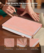 Lined Journal Notebook for Women Men, 256 Numbered Pages Hardcover Leather Journals for Writing, A5 Journaling Notebooks, College Ruled Journal for Business Work School 5.75" x 8.38" Pink leather