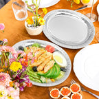 50 Pcs Oval Large Paper Plates, 12.2'' X 10.2'' Silver Foil Paper Plates, Daily Dinner Plates Disposable Paper Plates Bulk Party Supplies for Wedding Silver Anniversaries Graduation Birthday Party