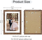 10x14 Picture Frame Set of 4 with Tempered Glass, Rustic Frame Display 8x12 Pictures with Mat or 10 x 14 Without Mat, Wooden Photo Frames for Wall Mounting
