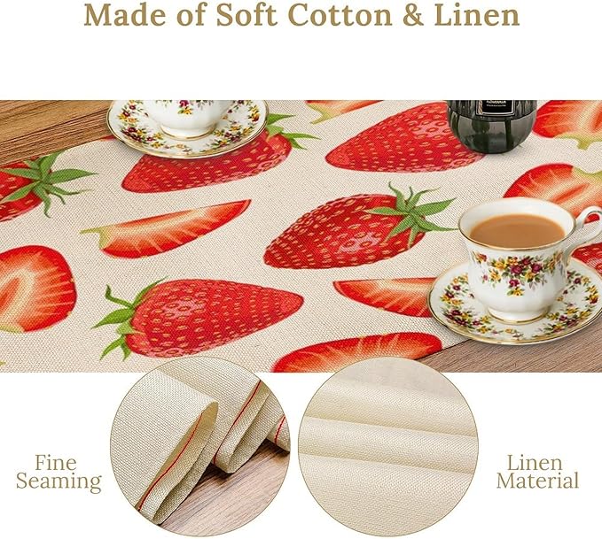 Strawberry Table Runner Spring Summer Wild Berry Fruit Theme Dinner Runner for Girl Baby Shower Party Holiday Home Kitchen Dining Table Decor 13x70