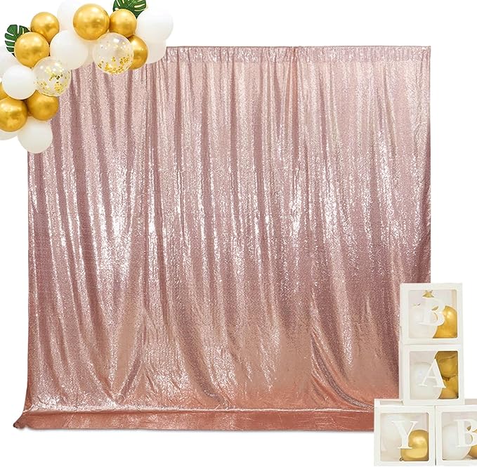SquarePie Sequin Backdrop Curtain Not See Through Background for Wedding Party 20FT x 10FT Rose Gold