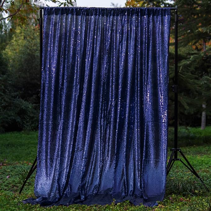 JYFLZQ Navy Blue Sequin Backdrop Curtains 2ft x 8ft 4 Panel Glitter Photo Booth Backdrops Sparkly Photography Background Drapes for Parties Wedding Bridal Showers