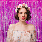 4 Pack Fuchsia Fringe Curtain Backdrop, 3.2Ft x 6.6Ft Metallic Tinsel Foil Fringe Streamers Curtains Background for Photo Booth Birthday Wedding Baby Shower Party Thanksgiving Christmas Decorations