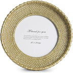 Cuspin Round Picture Frame 4x4 Vintage Gold Frames, Rattan Textured Hand-Crafted Photo Frame with Glass Front, Antique Picture Frame for Tabletop Display & Wall Display, Retro Design Home Decor