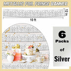 6 Pack 10 Ft Silver Foil Fringe Garland Metallic Streamers Tinsel Banner Wall Hanging Garland Backdrop for Parade Floats, Halloween, Christmas, Thanksgiving, New Year Party Decorations