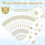 12Pcs Christmas Snowflake Party Tablecloths Decorations,Plastic White and Gold Table Cloth,Winter Rectangle Table Cover for Christmas New Year Birthday Baby Shower Holiday Party Decorations,54x108inch