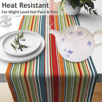 Ruvanti 100% Cotton Table Runner 120 Inches Long, Non-Slip, Stain Resistant, Washable & Reusable Table Runners Perfect for Wedding, Parties, Christmas, Holiday, in-Door use - Multi Stripe