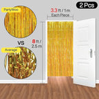 PartyWoo XtraLarge Foil Curtain Gold, 2 pcs 3.3x6.6 ft Tinsel Curtains for Birthday Wedding Party Photo Backdrop