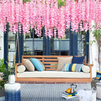 24 Pack Artificial Fake Wisteria Vine Ratta (3.75 Feet) Hanging Garland Silk Flowers String Home Party Wedding Decor(Pink)
