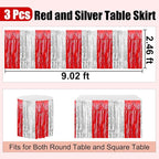 3 Pack 29 x108 Inch Red Silver Foil Fringe Table Skirts Metallic Banner for Tinsel Streamer Garland Backdrop for Parade Floats Wedding Thanksgiving Birthday Christmas New Year Party Decoration