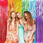 GOER 6.5 ft x 8.2 ft Metallic Tinsel Foil Fringe Curtains,Pack of 2 Party Streamer Backdrop for Birthday,Graduation Decorations and New Year Eve (Rainbow Colors)