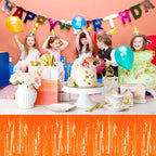 3 Pack 29 x108 Inch Macaron Orange Foil Fringe Table Skirts Metallic Banner for Tinsel Streamer Garland Backdrop for Parade Floats Mother's Day, Graduate, Birthday, Wedding Party Decoration