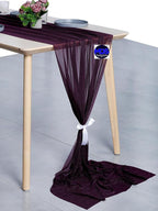 MDS 2 Pack 14ft Chiffon Table Runner 29 x 170 Inches Sheer Wedding Runner Romantic Rustic Table Runner for Wedding Decorations, Birthday Parties, Bridal Shower Party Arch Decor - Eggplant