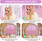 Crosize 8 Pack 3.3 x 9.9 ft Pink Foil Fringe Curtains Party Decorations, Pink Tinsel Curtain Backdrop for Parties, Door Streamers, Glitter Streamer Backdrop for Birthday Decoration