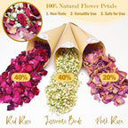 20+ Cups Mix Real Rose Petals Biodegradable Wedding Confetti, 2 QT of Pink Red Flower Jasmine for Ctaft Proposal Party Decor Flower Girls, Bath salt Candle Soap Making