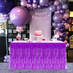 BEISHIDA 2 Pack Dark Purple Metallic Tinsel Foil Fringe Table Skirts for Rectangle and Round Tables - Birthday & Holiday Party Decorations