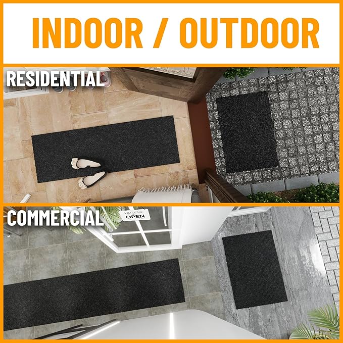 Ottomanson Commercial Scrape Rib Entry Mat – Heavy Duty Ribbed Floor Mat for High Traffic – Non Slip Rubber Back, Waterproof – Indoor Outdoor Use for Offices, Schools, Lobbies, 2'7" x 51', Black