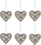 Beaded Heart Hanging Ornaments with Twine - Home Decor Modern Style Beaded Decorative Ornaments for Living Room, Bedroom, Office Desktop, Cabinets - Set of 6 (Grey) - CLEENTABLE