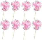 Ephlyn 30Pcs Foil Firework Cupcake Toppers Sparkle Tinsel Cupcake Picks Happy Birthday Cake Toppers Drink Cocktail Food Fruit Toothpicks for Baby Shower Birthday Party Supplies Pink
