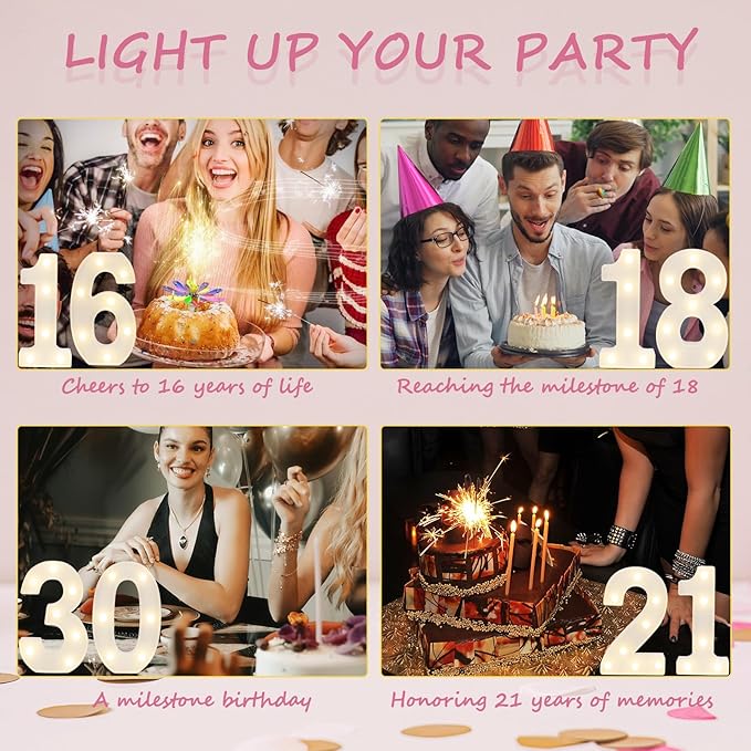 Decorative Led Light Up Numbers, 21th Birthday Decorations, Warm White Led Numbers Lights, Lighted Marquee Number Sign for Sweet 21th Party Decor